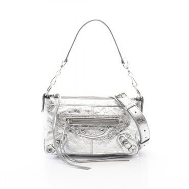 BALENCIAGA Le City Moto Shoulder Crossbody Handbag 866122 leather Silver Used