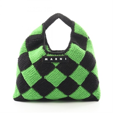 MARNI SHOPPING BAG Handbag SHMH0049A0 wool leather Black Green Used Women