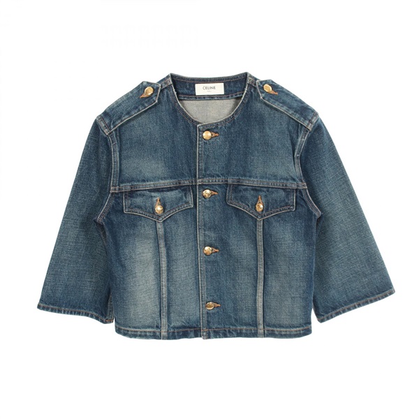CELINE Triomphe Button Denim Jacket 2Q468365M cotton Navy Used Women #34