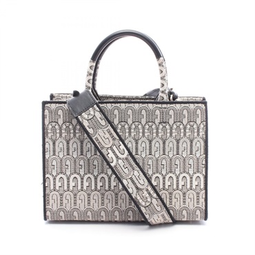 Furla Opportunity Small Shoulder Handbag WB00299 canvas leather Gray Black Used