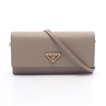 PRADA SAFFIANO Triangle Logo Shoulder crossbody Bag 1NF059 leather Beige Used