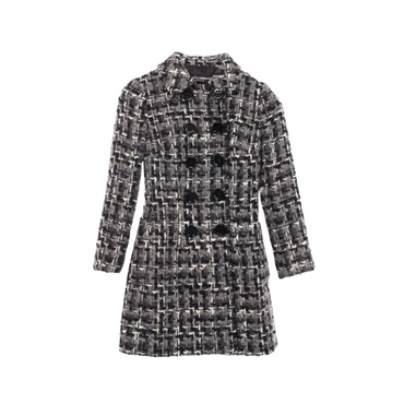 DOLCE GABBANA Double-breasted Checked Tweed Coat Jacket #36 wool Gray Used