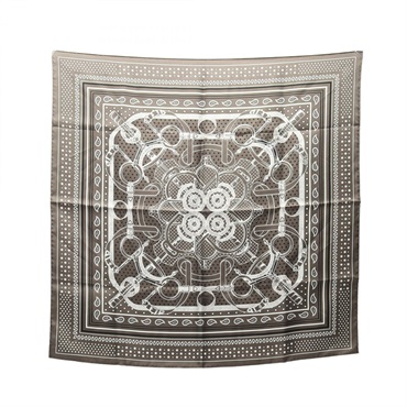 HERMES Carre70 EPERON D'OR Scarf Silk Gray Black White Used Women