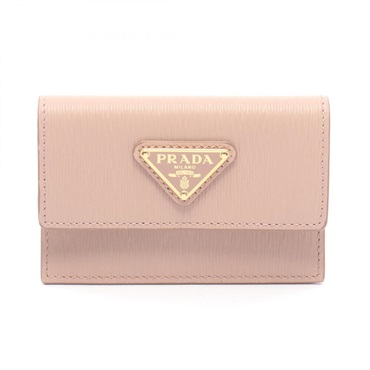 PRADA Triangle logo Card Case holder 1MF028 leather Pink Used Women