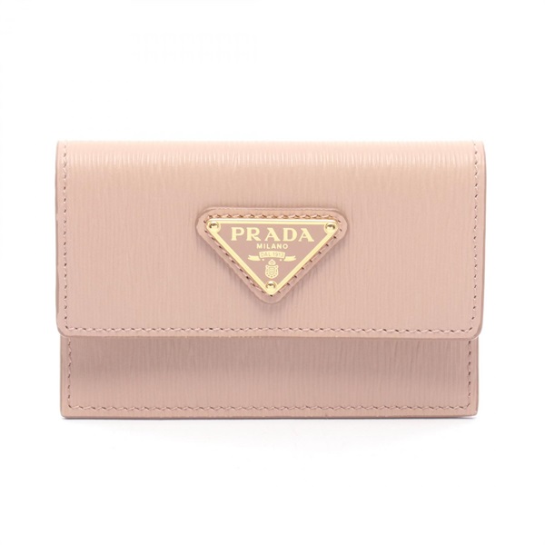 PRADA Triangle logo Card Case holder 1MF028 leather Pink Used Women