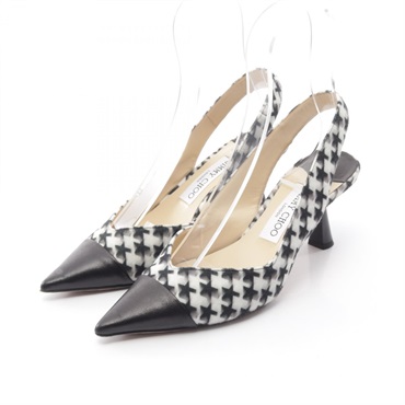 JIMMY CHOO LIYA Slingback Pumps Heels Shoes leather Fabric Black White Used #37