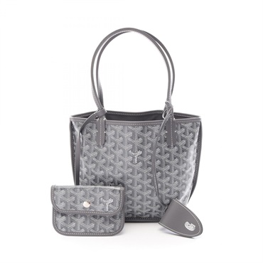 GOYARD Ange Mini Pouch Reversible Tote Bag canvas leather Gray White Preowned