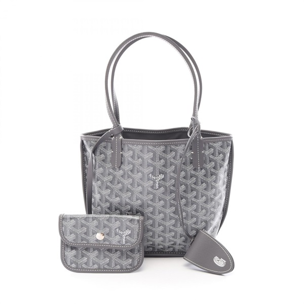 GOYARD Ange Mini Pouch Reversible Tote Bag canvas leather Gray White Preowned