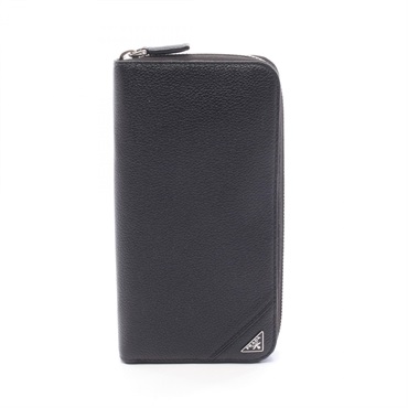 PRADA Triangle logo Around long wallet purse leather Black Used Women