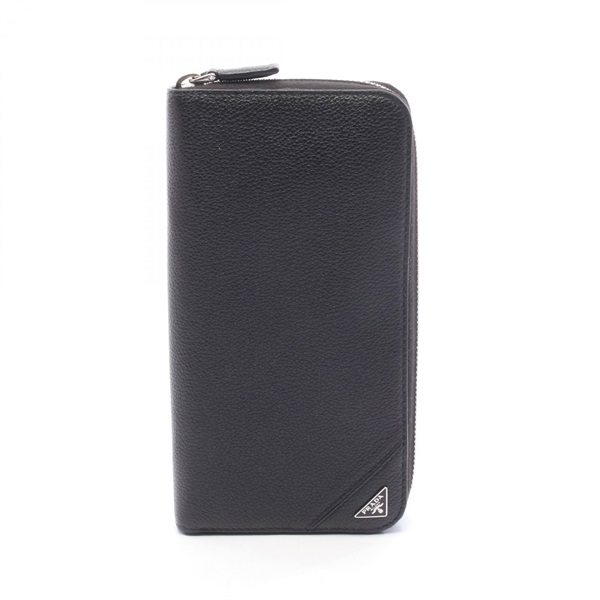 PRADA Triangle logo Around long wallet purse leather Black Used Women