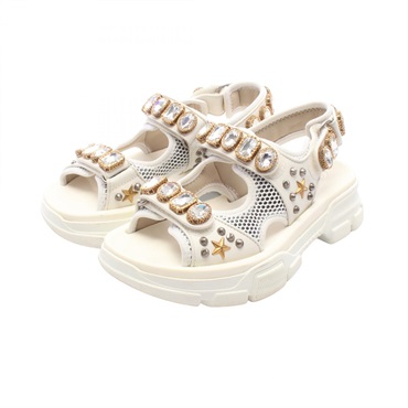 GUCCI Bijou studs Sandals Shoes 557471 Fabric White Used Women GG