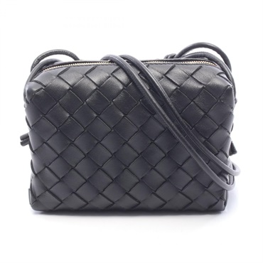 BOTTEGA VENETA Loop Intrecciato Shoulder Bag 680254 leather Black Used Women