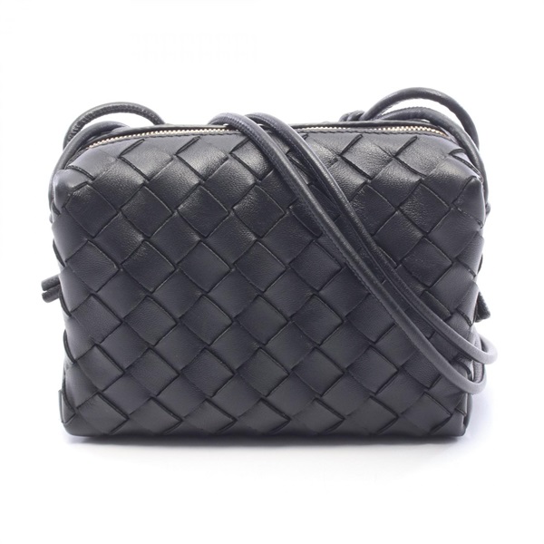 BOTTEGA VENETA Loop Intrecciato Shoulder Bag 680254 leather Black Used Women