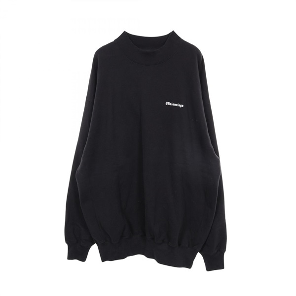 BALENCIAGA Logo embroidery Sweatshirt Long sleeves cotton Black Used unisex #L