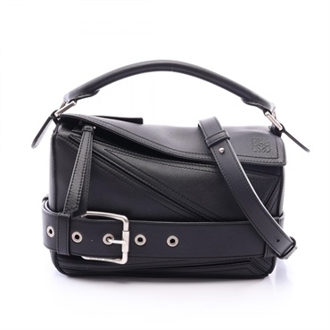 LOEWE Puzzle Biker Small Shoulder Crossbody Handbag leather Black Used Women