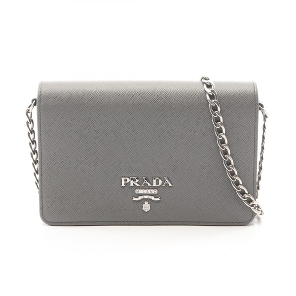 PRADA SAFFIANO LUX Chain Shoulder Crossbody Bag 1BP006 leather Gray Used Women