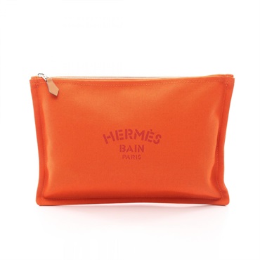 HERMES Yachting GM Orange Pouch purse canvas Used Women SHW