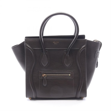 CELINE Luggage micro shopper Hand Tote Bag leather Brown Used Women
