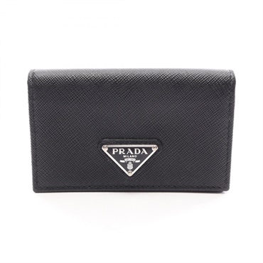 PRADA Card Case holder Saffiano leather Black Used Women
