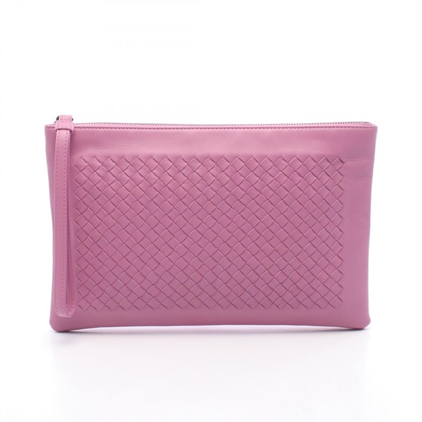 BOTTEGA VENETA Intrecciato Clutch Bag Pouch Lambskin leather Pink Used unisex