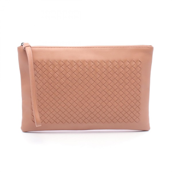 BOTTEGA VENETA Intrecciato Clutch Bag Pouch Lambskin leather Brown Used unisex